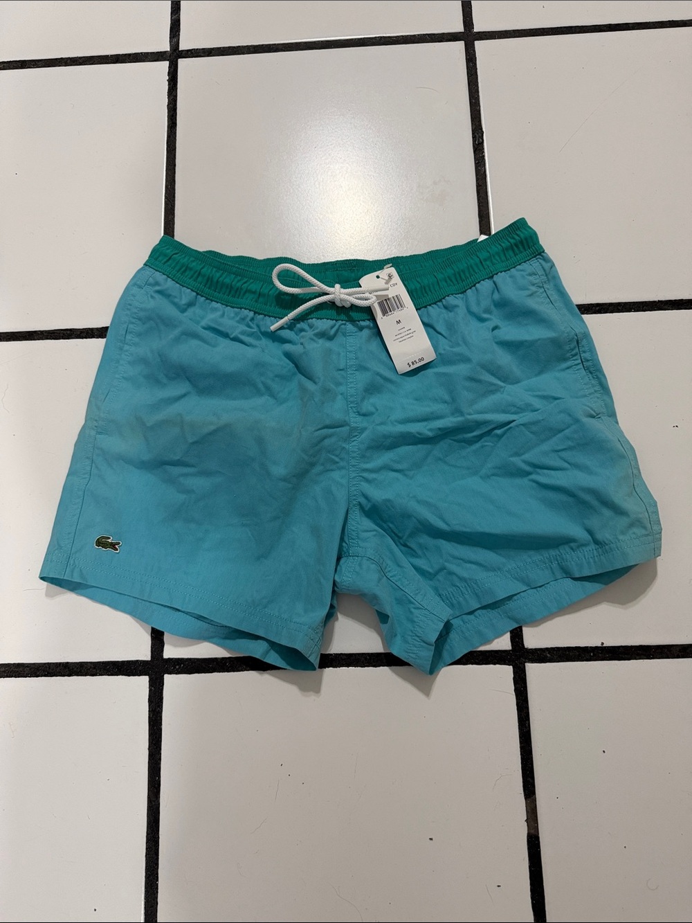 Lacoste Aqua Blue Swim Shorts with Green Waistband